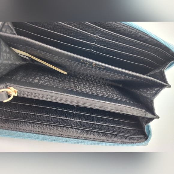 Kate Spade Glitter Continental Zip Around Wallet w/ Dust Bag Aqua Blue EUC - Picture 5 of 7